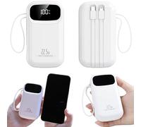Batterie Externe Charge Rapide, 20 000 mAh, Charge Rapide, avec câbles USB et USB C, Batterie Portable pour iPhone, avec câbles intégrés, Compatible avec Samsung iPad MacBook Blanc