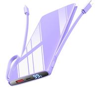Batterie Externe Charge Rapide 30W 10000mAh Power Bank USB C Input Output Cable Intégré Chargeur Externe, LED Display Petite Batterie Portable Powerbank pour iPhone, Samsung, Xiaomi, Tablets Violet