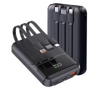 Batterie externe de 22,5 W avec 10 000 mAh et câbles intégrés Sortie USB-C Chargeur portable compatible avec iPhone, Samsung, Xiaomi, iPad, tablettes et plus encore (noir)