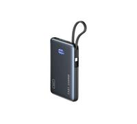 INIU Batterie externe de poche 10000mAh, 2 ports USB-A/USB-C, câble USB-C intégré, Noir