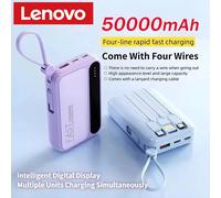 Batterie externe Lenovo 4 en 1 avec câbles intégrés, 50000 mAh, grande capacité, affichage numérique intelligent, légère et portable, pour Samsung Black 50000mah