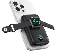 Batterie Externe magnétique 10 800 mAh, Chargeur Portable sans Fil 4 en 1 avec Chargeur iWatch QC4.0 + 20 W PD à Charge Rapide USB C pour Magsafe, iPhone 16/15/14/13, Apple Watch, etc. - A-Noir