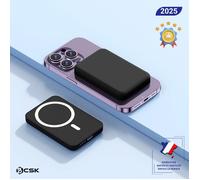 Batterie externe magnétique 5000 mAh BCSK® - Fixation magnétique | Charge sans fil + USB-C | Ultra-compact - Noir