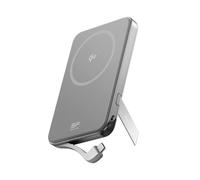 Batterie Externe magnétique EF EcoFlow Rapid 5000 mAh, Chargeur Portable sans Fil avec câble USB-C intégré et Support, Charge Rapide 30 W Max, Compatible avec iPhone 16/15/14/13/12-Argent
