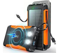 Batterie externe magnétique sans fil 20 000 mAh 22,5 W USB C PD QC 3.0 Charge rapide Batterie externe 5 sorties 3 entrées avec 2 lampes de poche LED pour extérieur (noir orange)