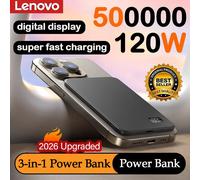 Batterie externe magnétique sans fil Lenovo 500000mAh ultra-fine, portable, certifiée CCC, charge super rapide, écran LED, compatible MagSafe Grey 100000mAh