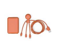 Batterie Externe Plastique Recyclé -Câble Multi USB 4 en 1 : USB C, USB, Lightning,Micro USB et Powerbank 5000mAh Charge Rapide pour Smartphone Universelle - Mr Bio Pack Long 1m Orange Xoopar