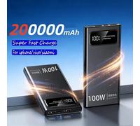 Batterie externe Portable 200000mAh, grande capacité 100W, charge Super rapide, avec affichage numérique LED, pour iphone Black 200000mAh