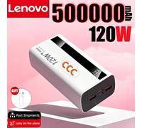 Batterie externe portable Lenovo 120W 500000mAh haute capacité, charge super rapide, pour iPhone Samsung 2026 Nouveau Black 50000mAh