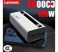 Batterie externe portable Lenovo 120W 500000mAh haute capacité, charge super rapide, pour iPhone Samsung 2026 Nouveau Black 50000mAh
