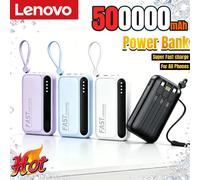 Batterie externe portable Lenovo 500000 mAh avec charge ultra-rapide intégrée sur 4 lignes, grande capacité, pour tous les téléphones, Nouveauté 2026 White 10000mAh