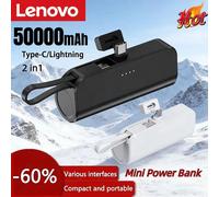 Batterie externe portable Lenovo 50000mAh 2-en-1, mini, grande capacité, charge rapide, pour iPhone, Huawei, Samsung Green Type-c