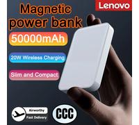 Batterie externe portable magnétique sans fil Lenovo 2026 nouvelle génération 50000 mAh avec charge rapide PD 22,5 W pour téléphones iPhone et Samsung Pink 50000mAh