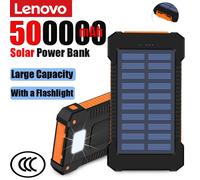 Batterie externe portable solaire Lenovo 500000 mAh grande capacité, charge ultra-rapide, pour iPhone, Huawei, Samsung Black