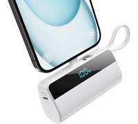 Batterie Externe Pour Iphone,5500mah Mini Power Bank Avec Câble Usb C Intégrés,20w Pd Charge Rapide Chargeur Portable Écran Lcd Batterie Portable Compatible Avec Iphone 16/15/14/13/12/11/X/8/7-Blanc
