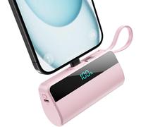 Batterie Externe Pour Iphone,5500mah Mini Power Bank Avec Câble Usb C Intégrés,20w Pd Charge Rapide Chargeur Portable Écran Lcd Batterie Portable Compatible Avec Iphone 16/15/14/13/12/11/X/8/7-Rose