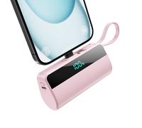 Batterie Externe pour iPhone, 5500mAh Mini Power Bank avec Câble USB C Intégrés, 20W PD Charge Rapide Chargeur Portable Écran LCD Batterie Portable Compatible avec iPhone 16/15/14/13/12/11/X/8/7-Rose
