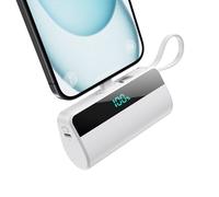 Batterie Externe pour iPhone, 5500mAh Mini Power Bank avec Câble USB C Intégrés, 20W PD Charge Rapide Chargeur Portable Écran LCD Batterie Portable Compatible avec iPhone 16/15/14/13/12/11/X/8/7-Blanc