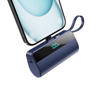 Batterie Externe pour iPhone, 5500mAh Mini Power Bank avec Câble USB C Intégrés, 20W PD Charge Rapide Chargeur Portable Écran LCD Batterie Portable Compatible avec iPhone 16/15/14/13/12/11/X/8/7-Bleu