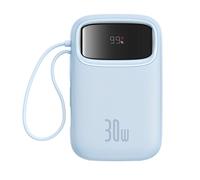 Batterie externe QPow 2 30 W 10 000 mAh avec câbles USB-C intégrés - Bleu