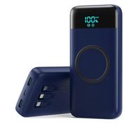 Batterie Externe sans Fil 26800mAh, 7 en 1 Powerbank Fast Charging avec 3 Ports et 3 câbles, 25W PD3.0+QC4.0 Chargeur Externe Portable avec écran LCD Compatible avec iPhone Huawei Samsung Xiaomi-Bleu