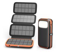 Batterie externe solaire 10 000 mAh - Chargeur portable à charge rapide 15 W avec 4 panneaux solaires - Batterie USB C In/Out avec lampe de poche LED pour iPhone 16/15/14/13 Galaxy et camping en plein