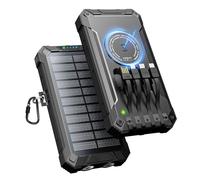 Batterie Externe Solaire 26800 mAh avec 4 Câbles, Chargeur Solaire Portable sans Fil Batterie Externe USB-C 15W Charge Rapide 6 Sorties 3 Entrées pour Téléphone, avec Lampe de Poche, Mousqueton