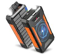 Batterie externe solaire 26800 mAh, chargeur sans fil 45 W PD, charge rapide avec 4 sorties, lampe de poche, étanche, chargeur solaire pour smartphones, camping et utilisation en extérieur (orange)