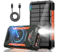 Batterie Externe Solaire 26800mAh, 45W Power Bank USB C Charge Rapide, Batterie Externe sans Fil avec 4 Ports, Lampe Torche, Étanche, Chargeur Portable pour Telephone, Camping, Randonnée (Orange)