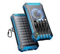 Batterie Externe Solaire 26800mAh avec 4 Câbles, Chargeur Solaire Portable sans Fil Batterie Externe USB-C 15W Charge Rapide 6 Sorties 3 Entrées pour Téléphone, avec Lampe de Poche, Mousqueton