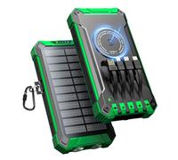 Batterie Externe Solaire 26800mAh avec 4 Câbles, Chargeur Solaire Portable sans Fil Batterie Externe USB-C 15W Charge Rapide 6 Sorties 3 Entrées pour Téléphone, avec Lampe de Poche, Mousqueton