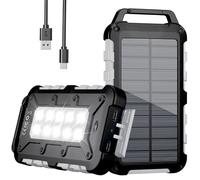 Batterie Externe Solaire 26800mAh, PD15W Chargeur Solaire Power Bank Portable USB C 3A Charge Rapide avec 3 Ports, Câbles et Lampe pour Smartphone, Tablette, Camping et Plus (Gris)