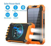 Batterie externe solaire 50 000 mAh : chargement sans fil via USB, 4 câbles et lampes de poche LED Informations importantes (à lire !) :Première utilisation : Chargez l'appareil sur une prise murale p