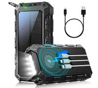 Batterie Externe Solaire 52800mAh, 30W PD 3.0A USB C Power Bank Charge Rapide avec 3 Câbles, 7 Sorties/2 Entrées, 15W Chargement sans Fil, Lampe de Poche, Voyant LED, Chargeur Externe pour Téléphone