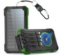 Batterie Externe Solaire 56800mAh: 30W PD 3.0A USB C Power Bank Charge Rapide avec 4 Câbles, 6 Sorties/3 Entrées, 15W Chargement sans Fil, Lampe de Poche, Voyant LED, Chargeur Externe pour Téléphone