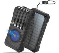 Batterie Externe Solaire 56800mAh, 30W PD 3.0A USB C Power Bank Charge Rapide avec 4 Câbles, 6 Sorties/3 Entrées, 15W Chargement sans Fil, Lampe de Poche, Voyant LED, Chargeur Externe pour Téléphone