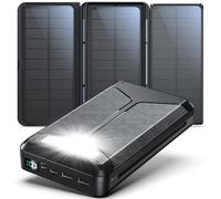 Batterie Externe Solaire 63200mAh Power Bank avec 3 solarpanel: PD22.5 W Charge Rapide USB-C Chargeur Portable Charge sans Fil avec Lampe SOS | Affichage Numérique, pour Outdoor Camping