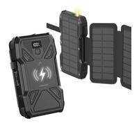 Batterie externe solaire - HEAD - 10 000 mAh - Charge rapide - Chargement sans fil - Lampe de poche intégrée