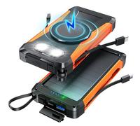 Batterie Externe Solaire Magnetique 20000mAh, 10W Chargement sans Fil AVCE 2 Câble intégrée, PD 18W USB C Charge Rapide Power Bank, Lampe de Poche, Voyant LED, pour Smartphone