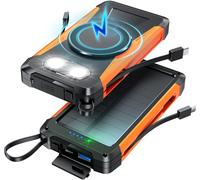 Batterie Externe Solaire Magnetique 20000mAh, 10W Chargement sans Fil AVCE 2 Câble intégrée, PD 18W USB C Charge Rapide Power Bank, Lampe de Poche, Voyant LED, pour Smartphone