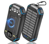 Batterie Externe Solaire sans Fil 26800 mAh avec 3 Câbles, Power Bank Charge Rapide USB-C Charge Rapide15W pour Téléphones Portables, Chargeur Portable avec Lampe Torche intégrée