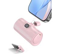 Batterie Externe USB C 5000mah, 20w Power Bank Mini, Powerbank avec éCran LED, iphone 16/15 Series Batterie Externe Charge Rapide, Chargeur Portable Compatible Samsung, USB C Phones Etc (Rose Bonbon)