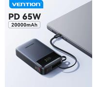 Batterie externe Vention 65W 20000mAh avec câble USB-C intégré, chargeur rapide PD portable pour ordinateur portable, iPhone 17, Samsung S25, S24 65W Power Bank