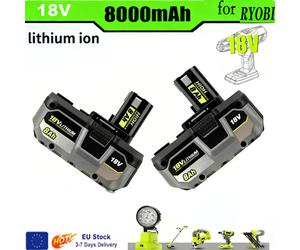 Batterie haute capacité RYOBI 18V 8Ah 2026, dernière version, alimente tous les outils sans fil plus longtemps, technologie lithium-ion améliorée 8.0Ah-1pcs