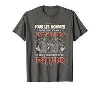 Batterie Instrument Percussion Musicien Hard Rock Batteur T-Shirt, Homme, Asphalte, 3XL