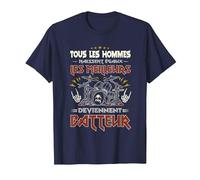 Batterie Instrument Percussion Musicien Hard Rock Batteur T-Shirt, Homme, Bleu Marine, 3XL