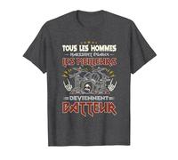Batterie Instrument Percussion Musicien Hard Rock Batteur T-Shirt, Homme, Chiné Foncé, 6XL