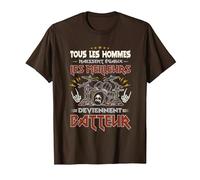 Batterie Instrument Percussion Musicien Hard Rock Batteur T-Shirt, Homme, Marron, L