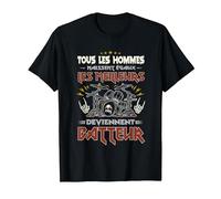 Batterie Instrument Percussion Musicien Hard Rock Batteur T-Shirt, Homme, Noir, L