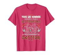 Batterie Instrument Percussion Musicien Hard Rock Batteur T-Shirt, Homme, Rouge Chiné, S